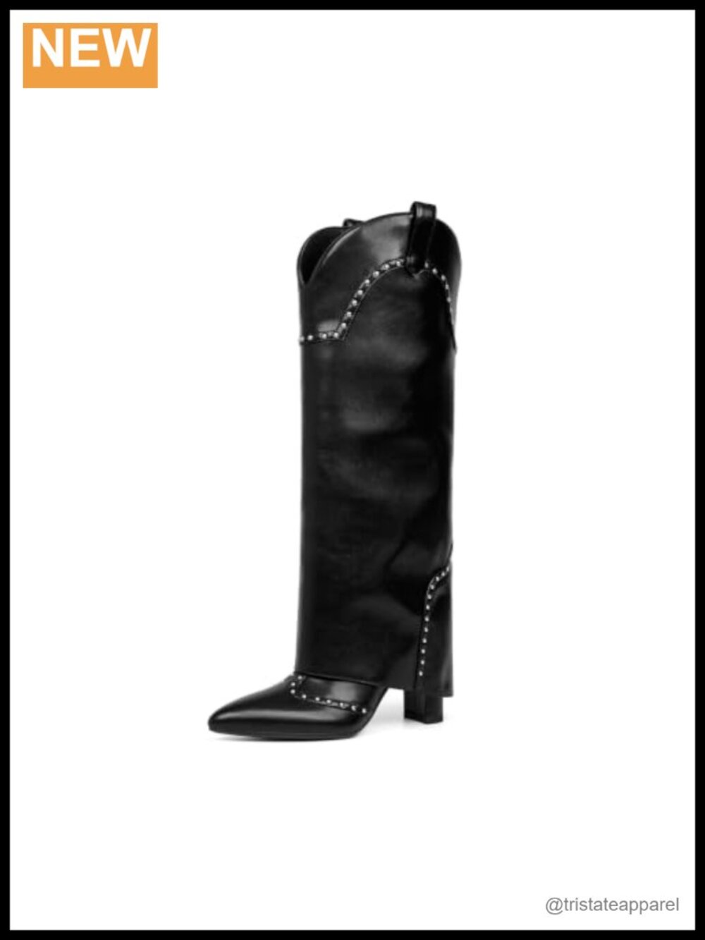 Fold Over Knee High Boots Women Chunky Heel Pointed Toe Faux Leather
